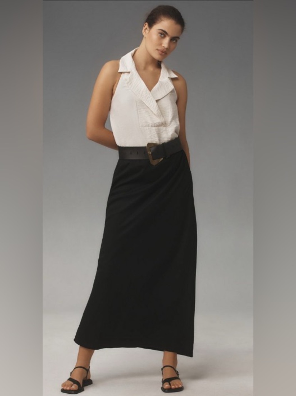 Anthropologie Ivory Oversized Deep V Halter, Bubble Hem, High/Low Top: M - Picture 8 of 10